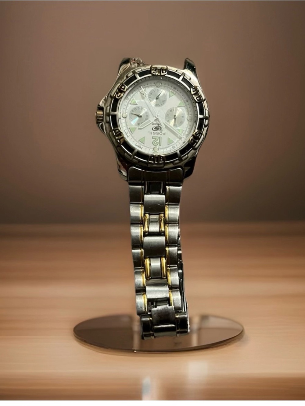 Fossil Two-Tone Silver and Gold Link Chronograph Watch